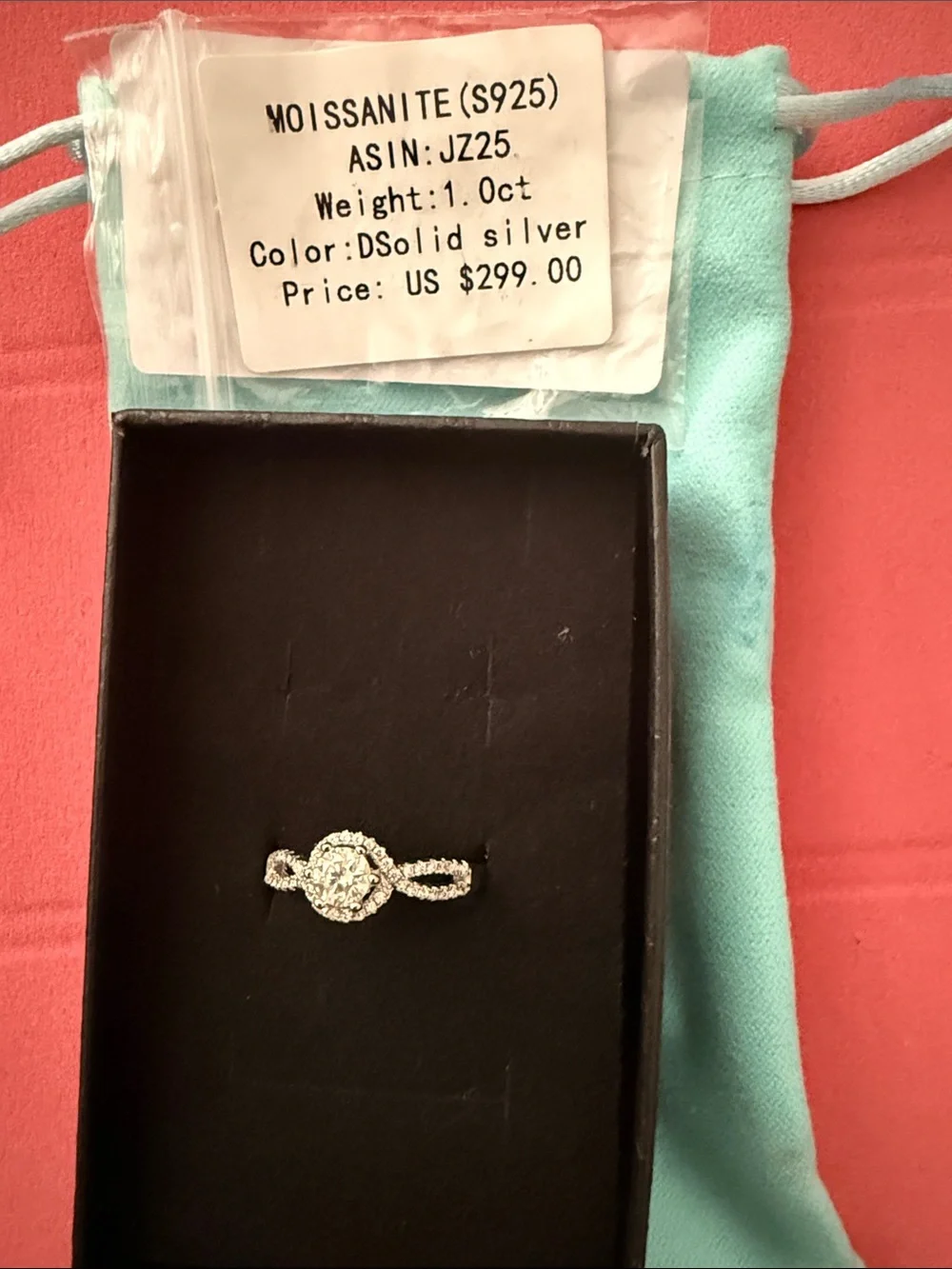 Moissanite 1 ct. Silver Halo Twist Ring Size 9